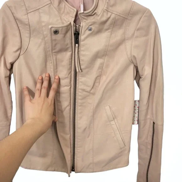 NWT Free People Solid Light Pink Full Zip Long Sleeve Moto Jacket 2 - Picture 5 of 7